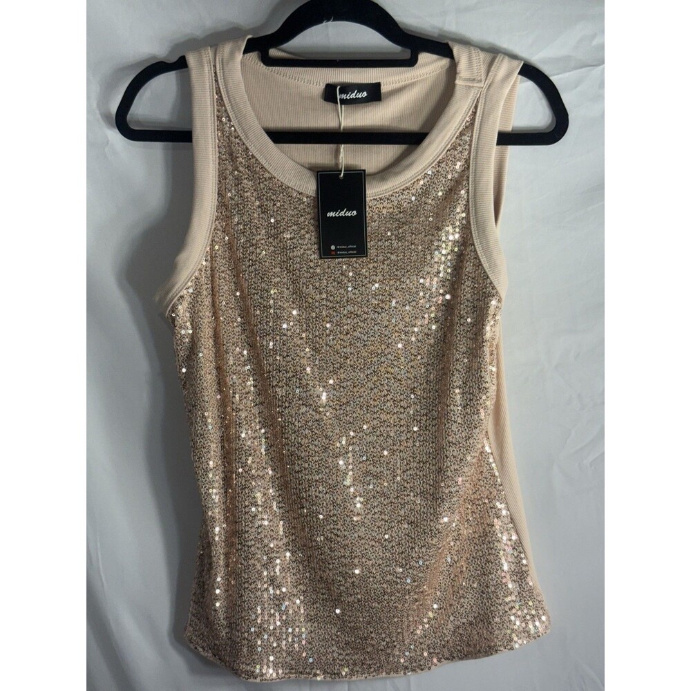 Miduo Sequin Tank Top Rose Gold Women’s  Sleeveless Sz XL NWT